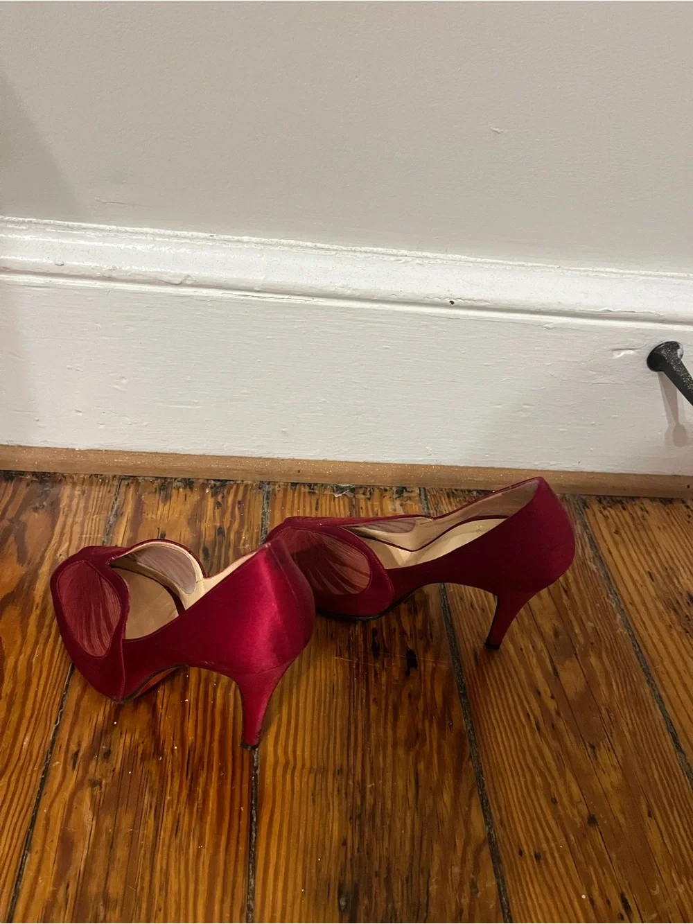 Christian Louboutin Burgundy Satin Peep-Toe Heels - Picture 6 of 6